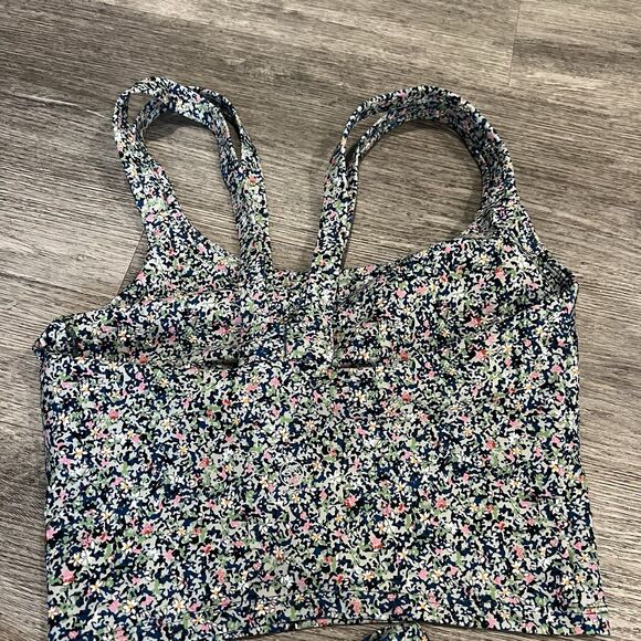 Sage Collective Set Sport Bra Biker Short Floral Blue Static Ditsy NWT Small - Picture 10 of 13